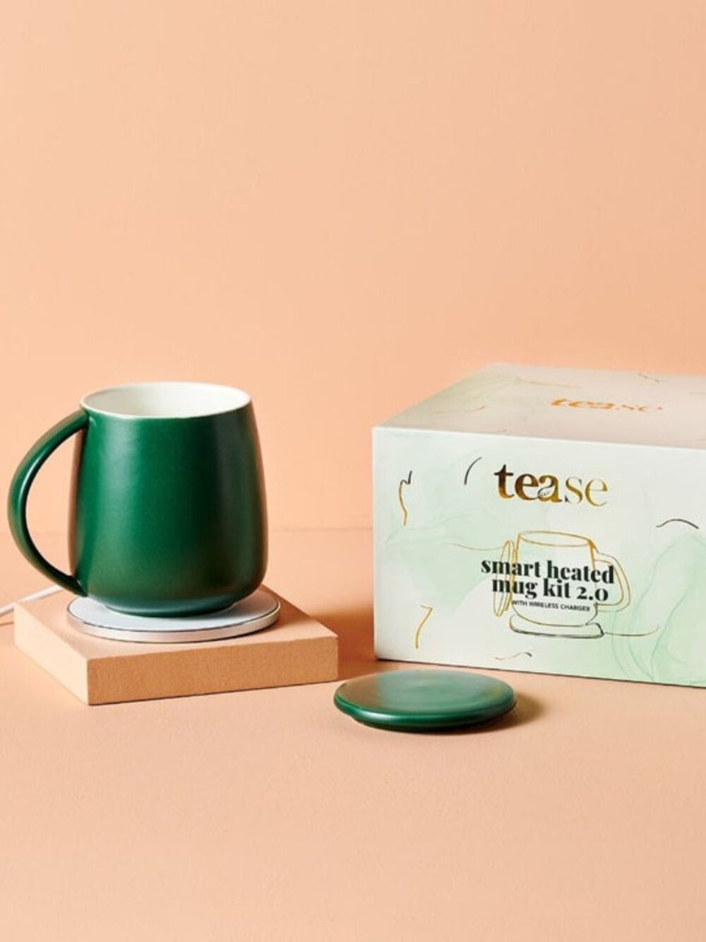 Tease Smart Heated Mug Kit 2.0 with Wireless Charger-Deep Mint-NWT